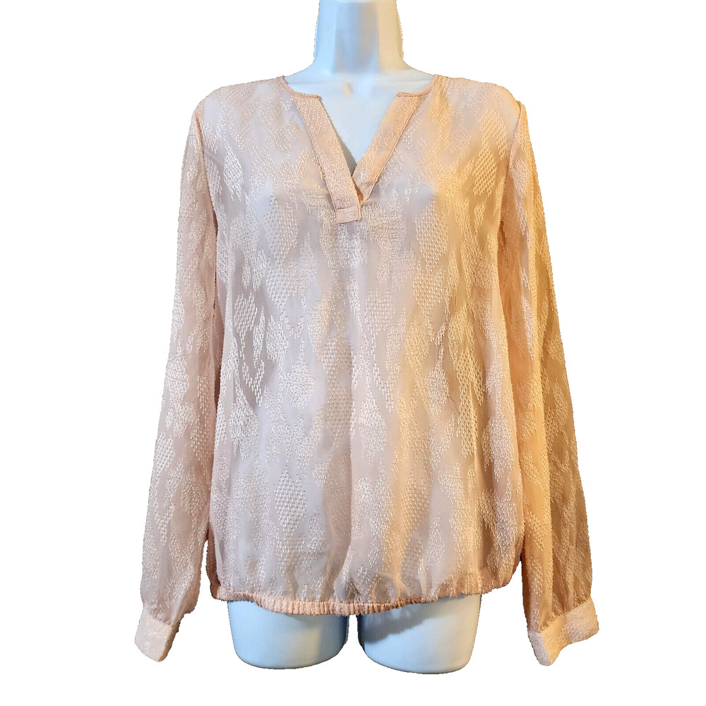The Limited Womens Popover Blouse Size M Pink Sheer Embroidered Long Sleeve
